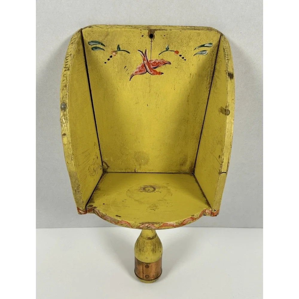 Folk Art Painted Wooden Grain Scoop Wall Decor Shelf Yellow Bird Antique